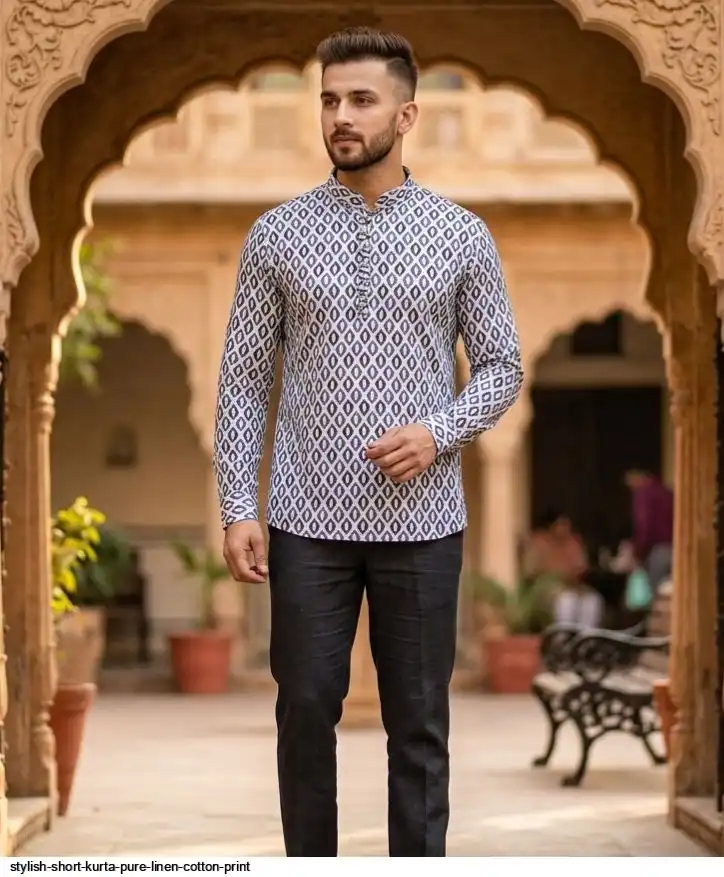 STYLISH SHORT KURTA PURE LINEN COTTON PRINT 3