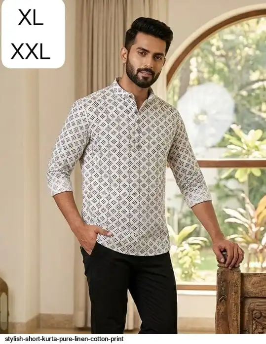 STYLISH SHORT KURTA PURE LINEN COTTON PRINT 7