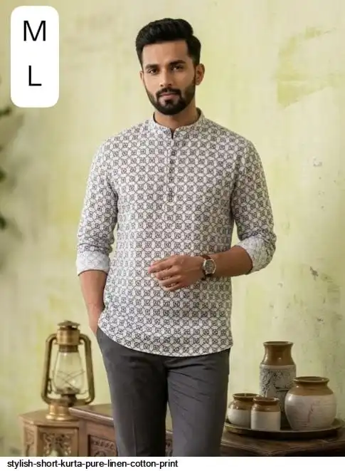 STYLISH SHORT KURTA PURE LINEN COTTON PRINT 6