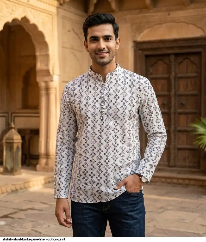 STYLISH SHORT KURTA PURE LINEN COTTON PRINT 5