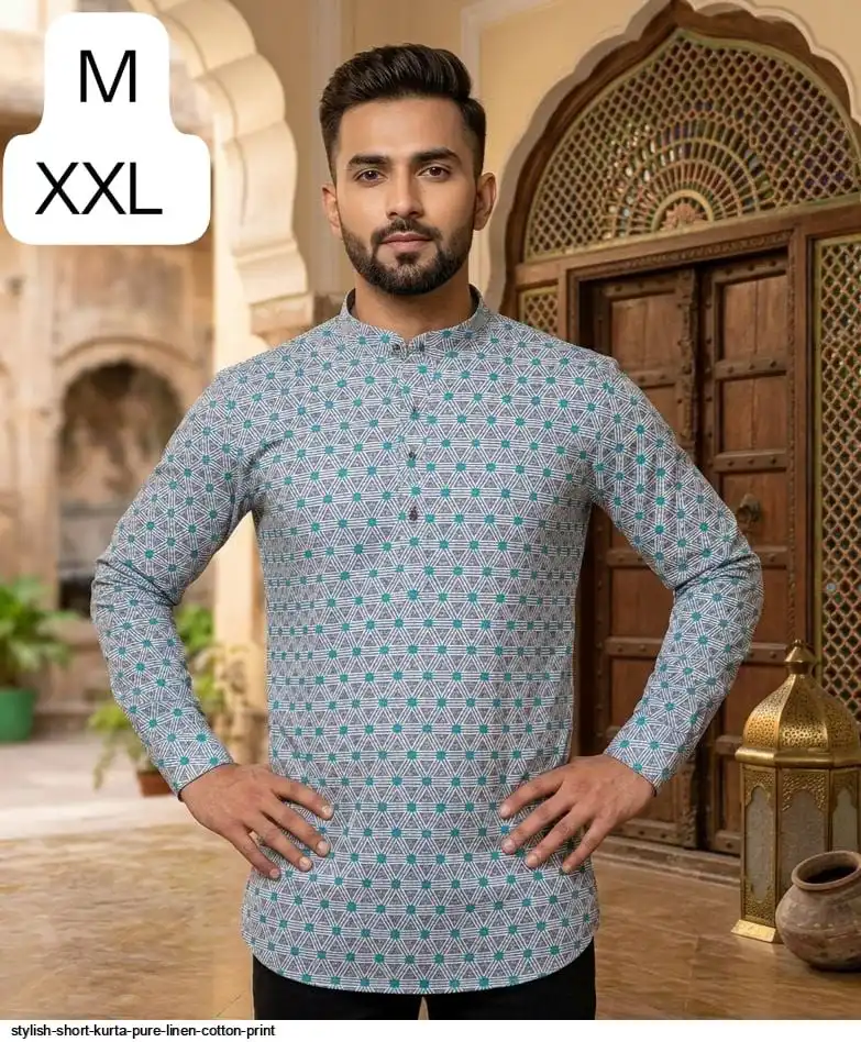 STYLISH SHORT KURTA PURE LINEN COTTON PRINT 8