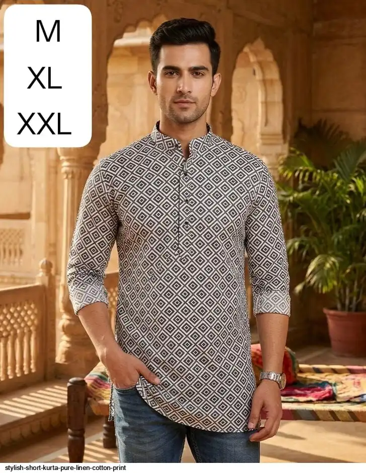 STYLISH SHORT KURTA PURE LINEN COTTON PRINT 9