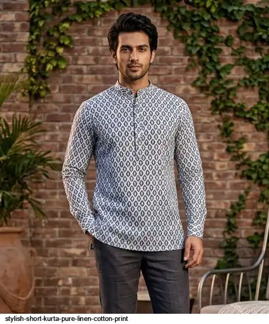 STYLISH SHORT KURTA PURE LINEN COTTON PRINT 11