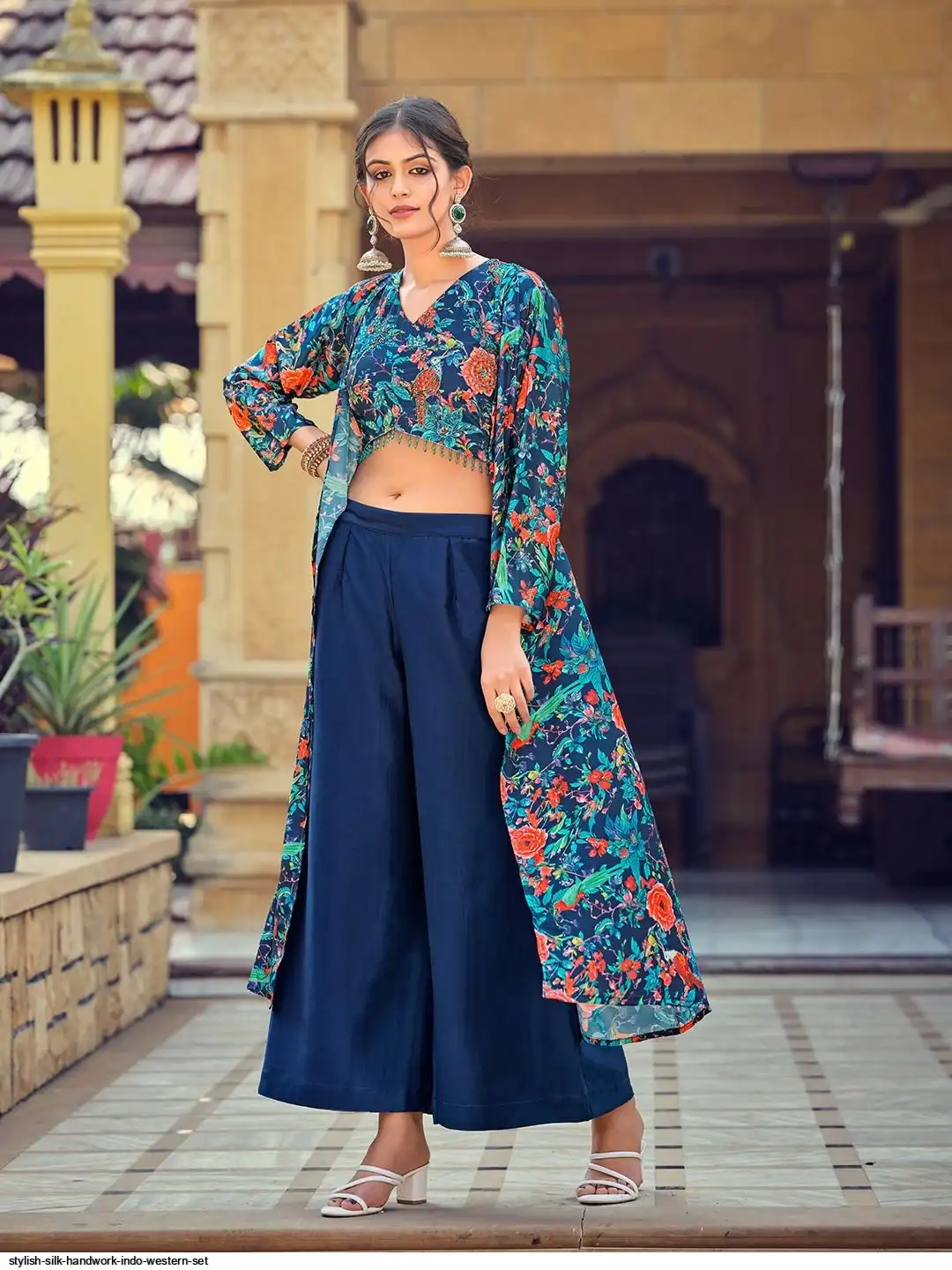 STYLISH SILK HANDWORK INDO WESTERN SET A