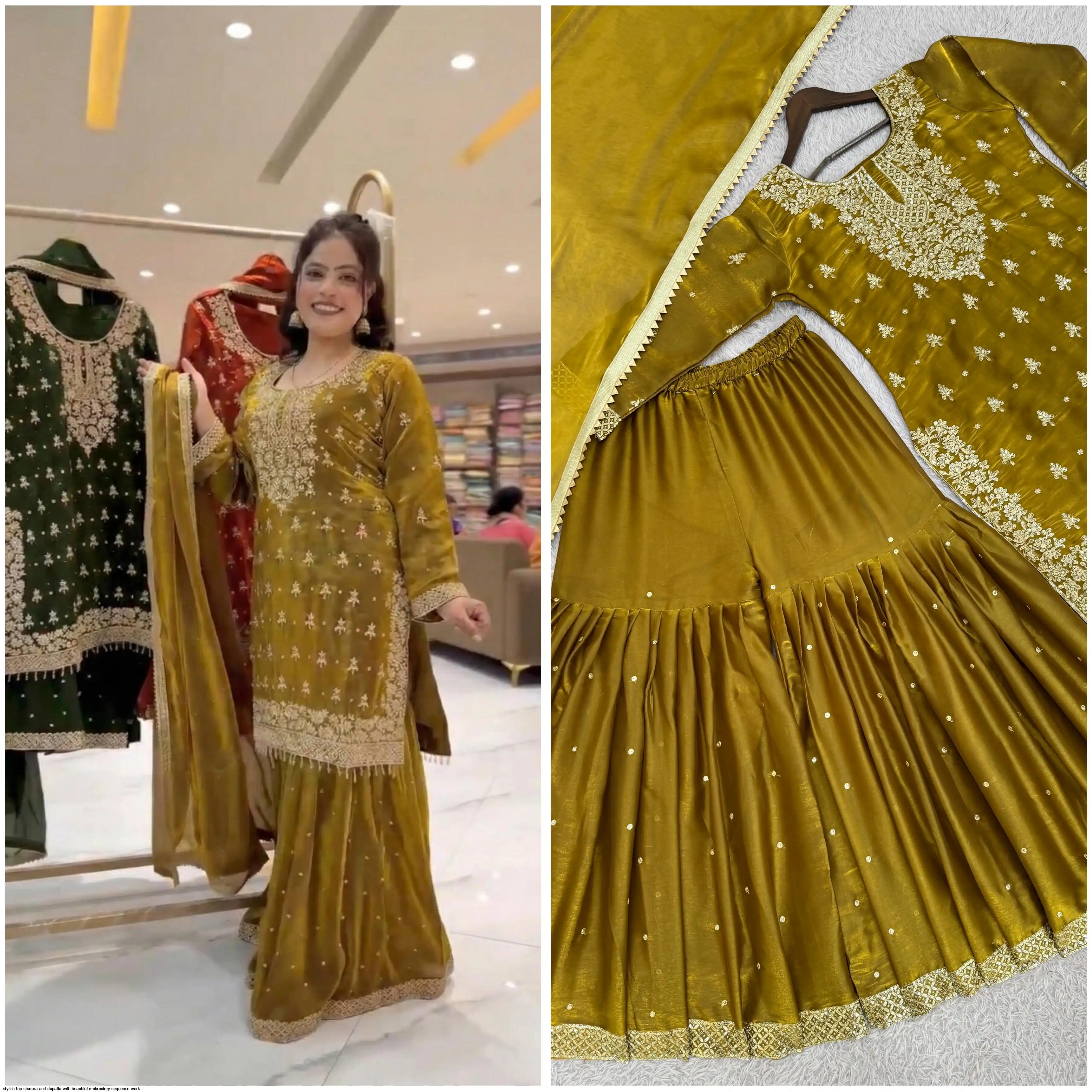 STYLISH TOP SHARARA AND DUPATTA WITH BEAUTIFUL EMBROIDERY SEQUENCE WORK 1