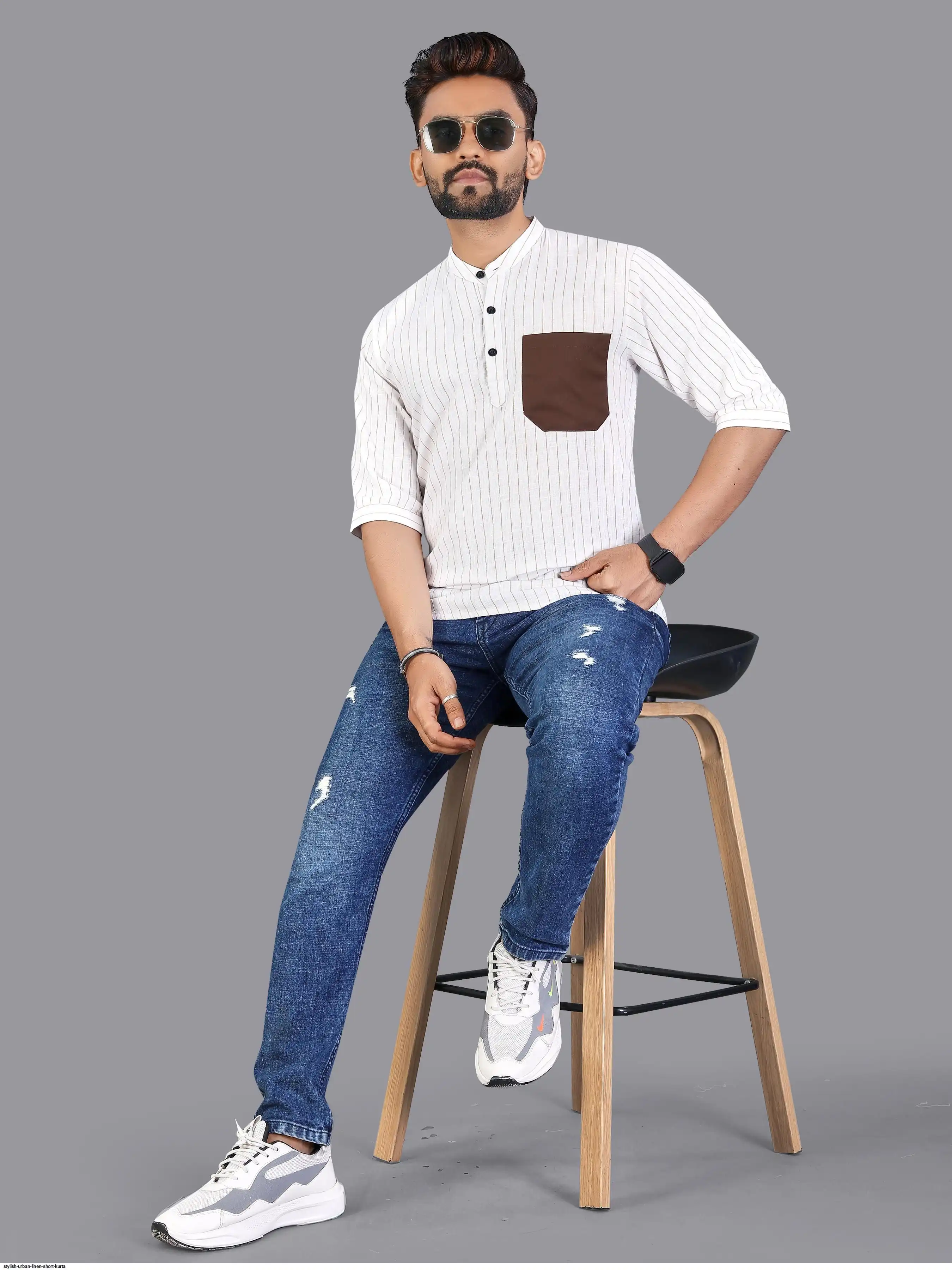 STYLISH URBAN LINEN SHORT KURTA C