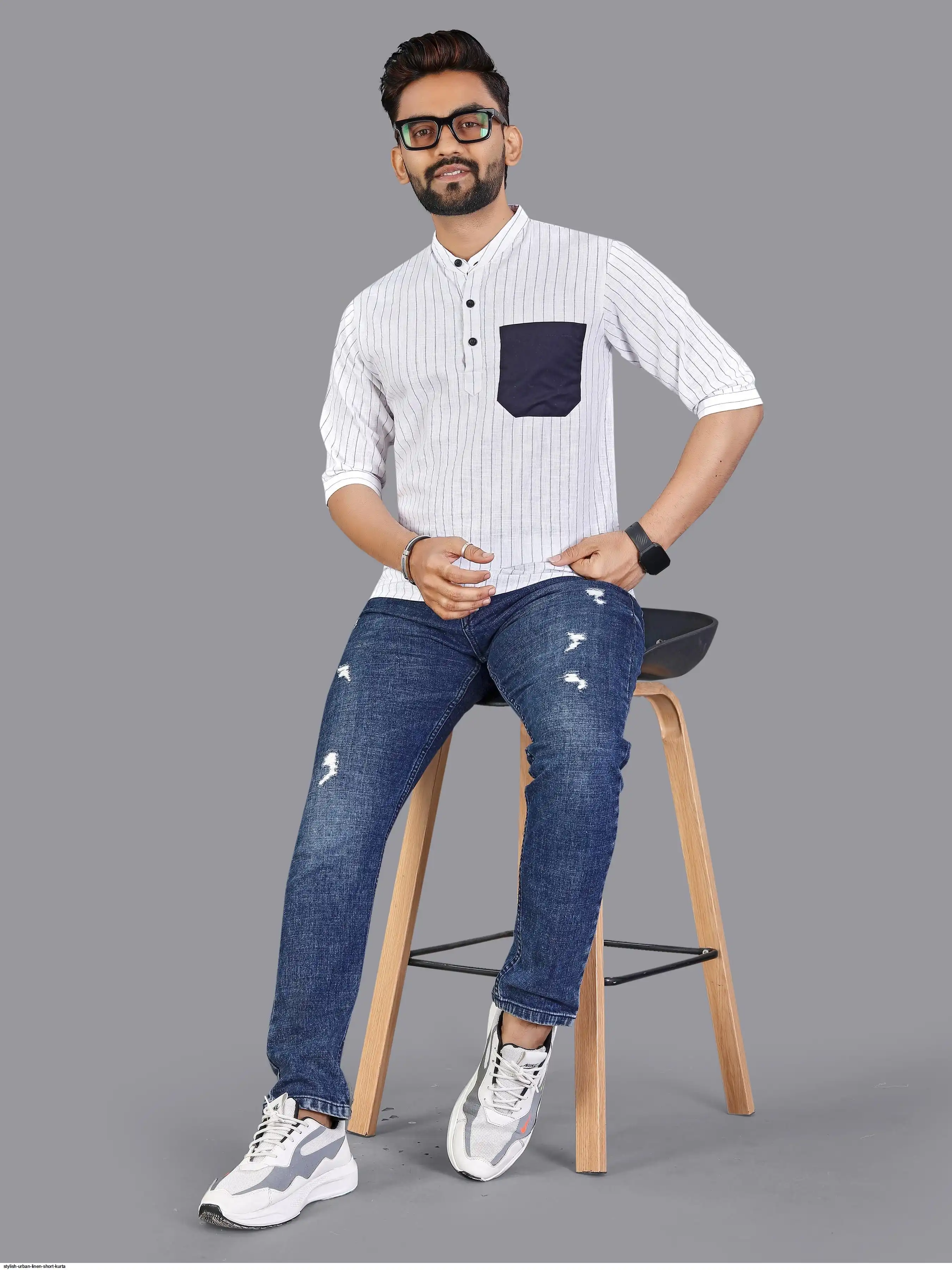 STYLISH URBAN LINEN SHORT KURTA A