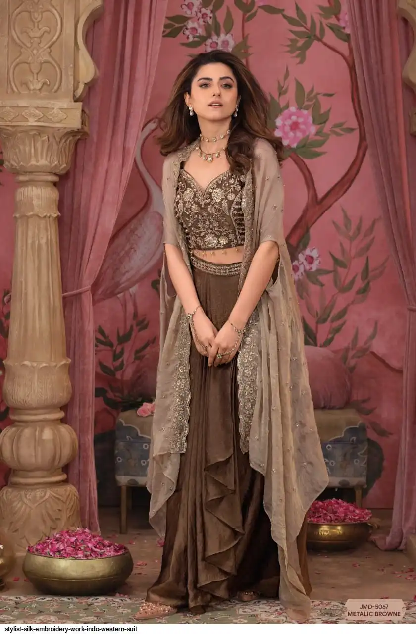 STYLIST SILK EMBROIDERY WORK INDO WESTERN SUIT B