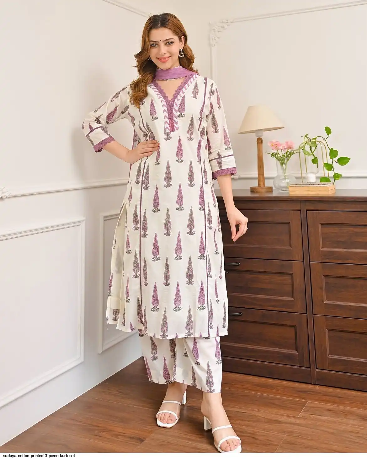 SUDAYA COTTON PRINTED 3 PIECE KURTI SET B