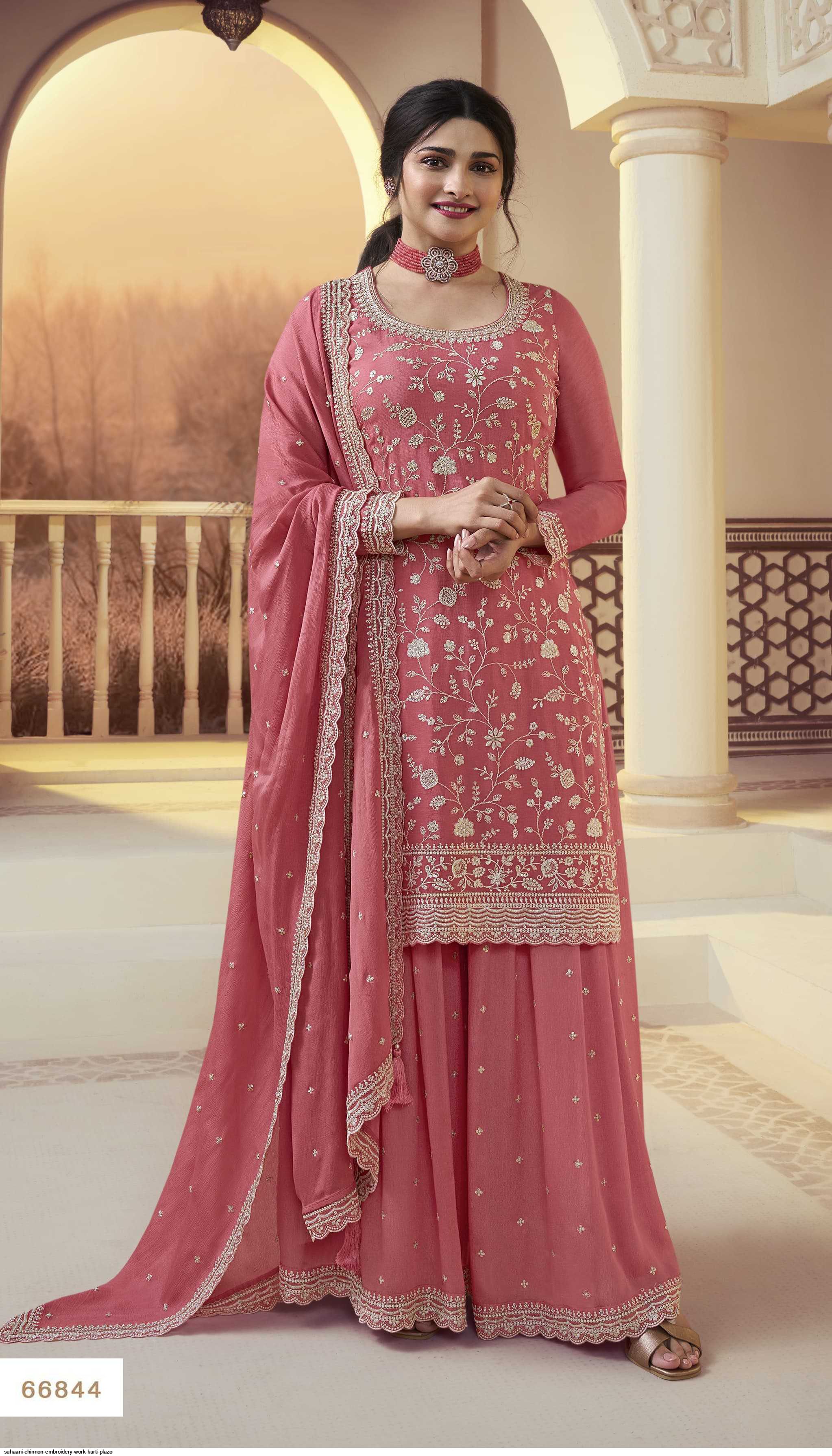 SUHAANI CHINNON EMBROIDERY WORK KURTI PLAZO 66844