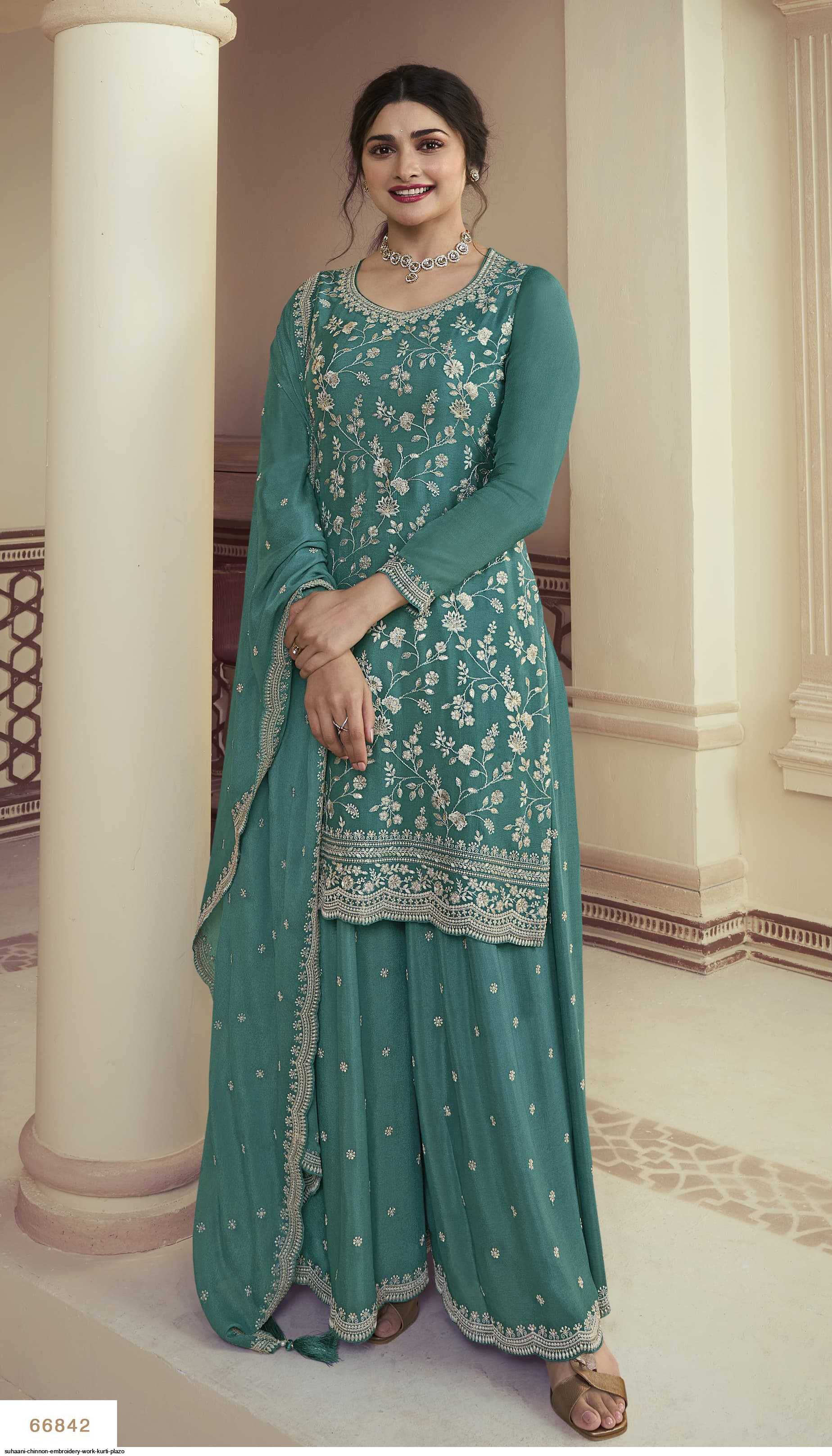 SUHAANI CHINNON EMBROIDERY WORK KURTI PLAZO 66842