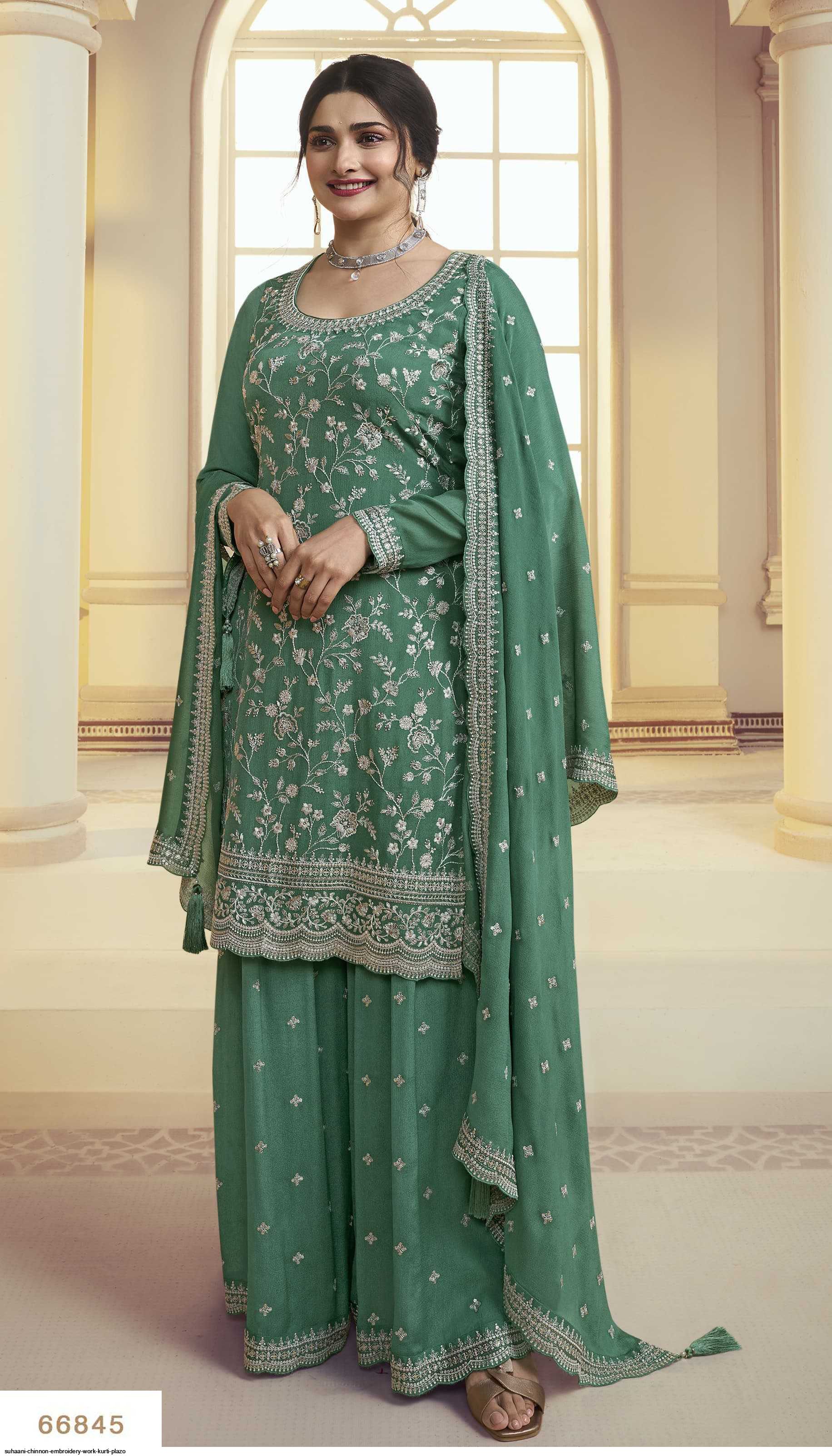 SUHAANI CHINNON EMBROIDERY WORK KURTI PLAZO 66845