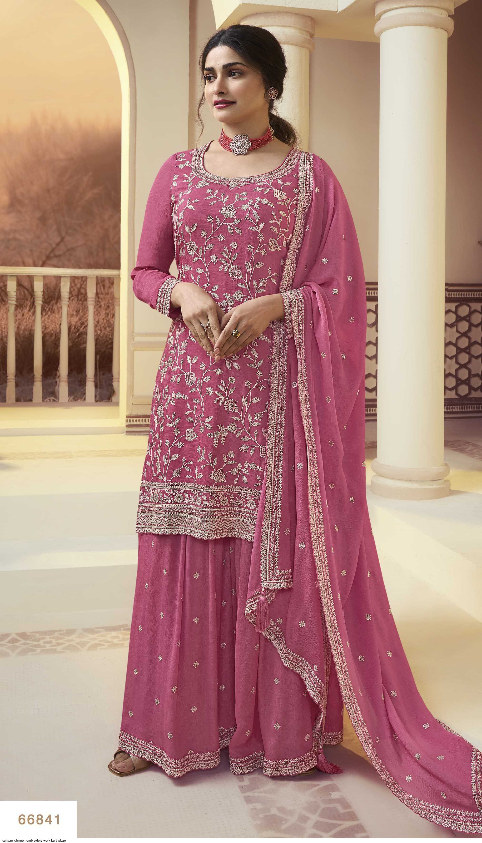 SUHAANI CHINNON EMBROIDERY WORK KURTI PLAZO 66841