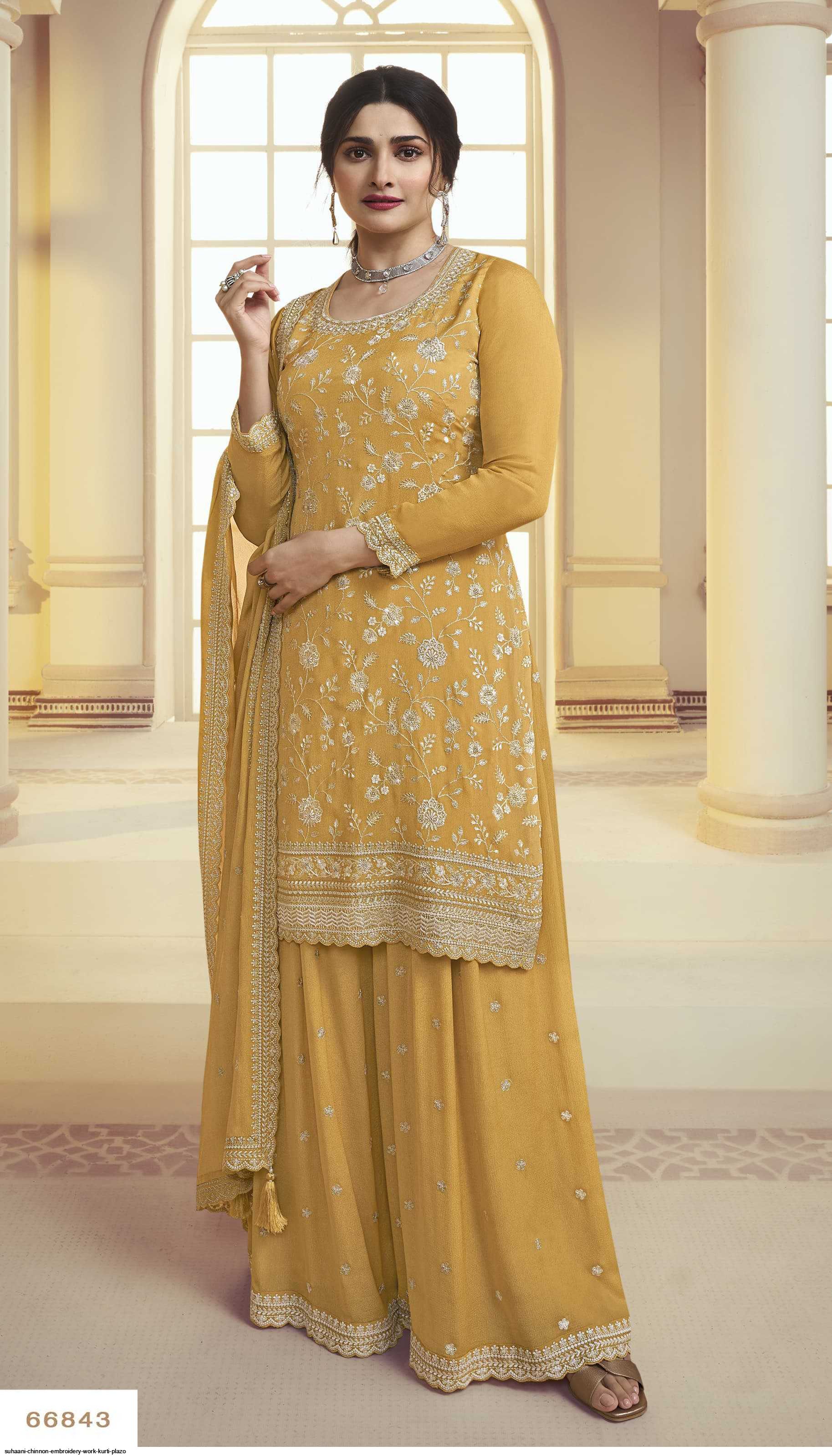 SUHAANI CHINNON EMBROIDERY WORK KURTI PLAZO 66843