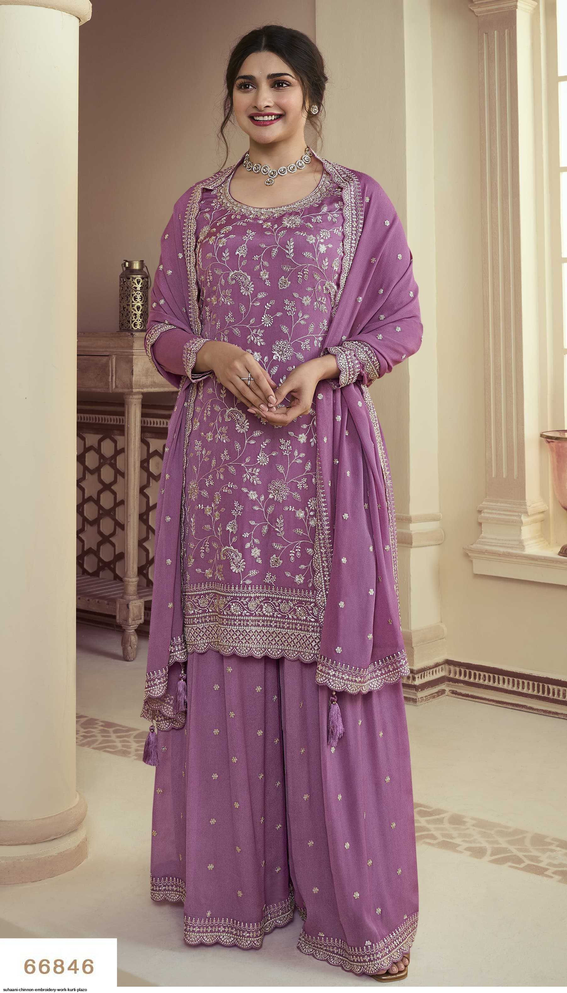 SUHAANI CHINNON EMBROIDERY WORK KURTI PLAZO 66846