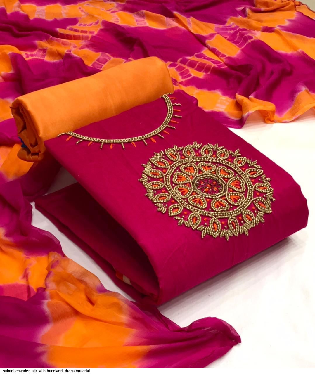 chanderi silk hand work dress material Buy Theasstag latest pure chanderi cotton with moti and beads hand work and embroidery work dress material Lightweight Organza position print The dupatta (PEACH) at Amazon.in