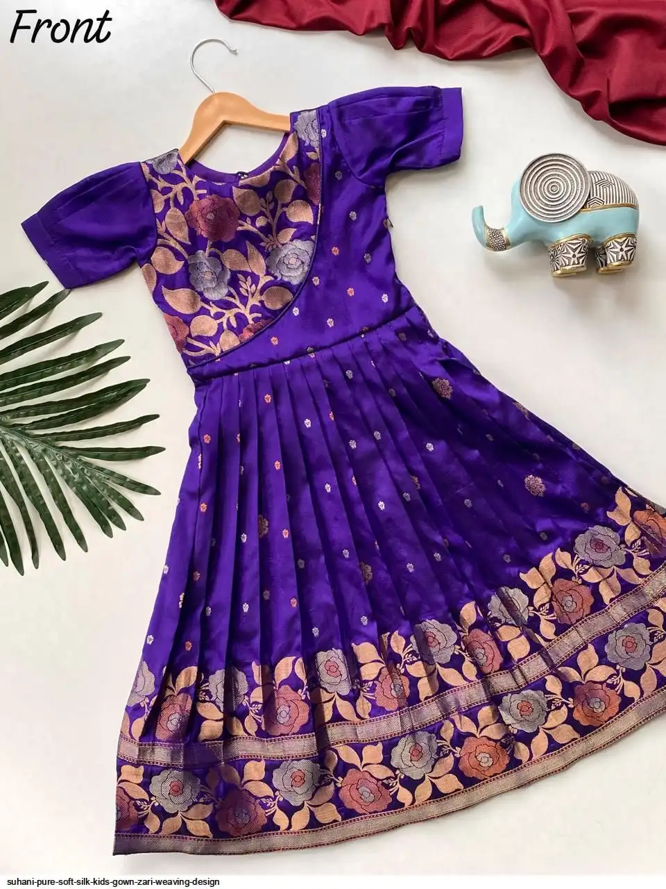 SUHANI PURE SOFT SILK KIDS GOWN ZARI WEAVING DESIGN D