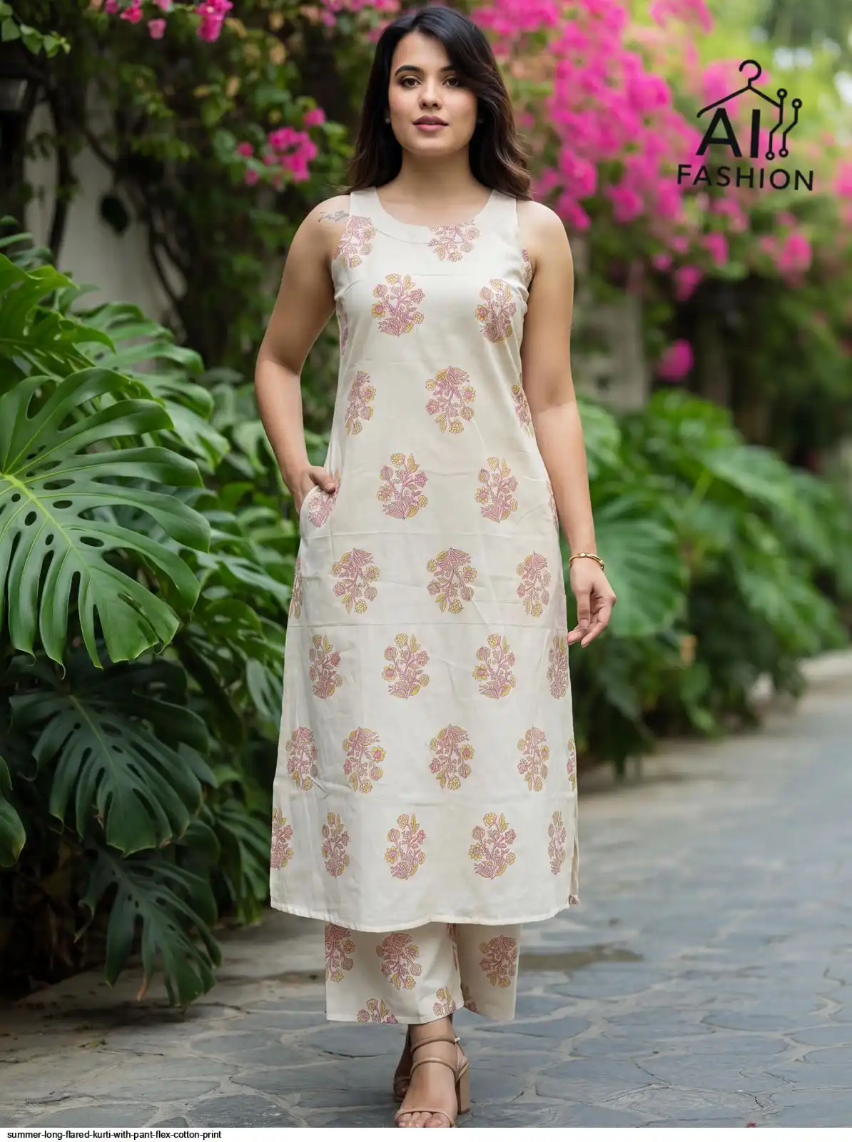 SUMMER LONG FLARED KURTI WITH PANT FLEX COTTON PRINT 1