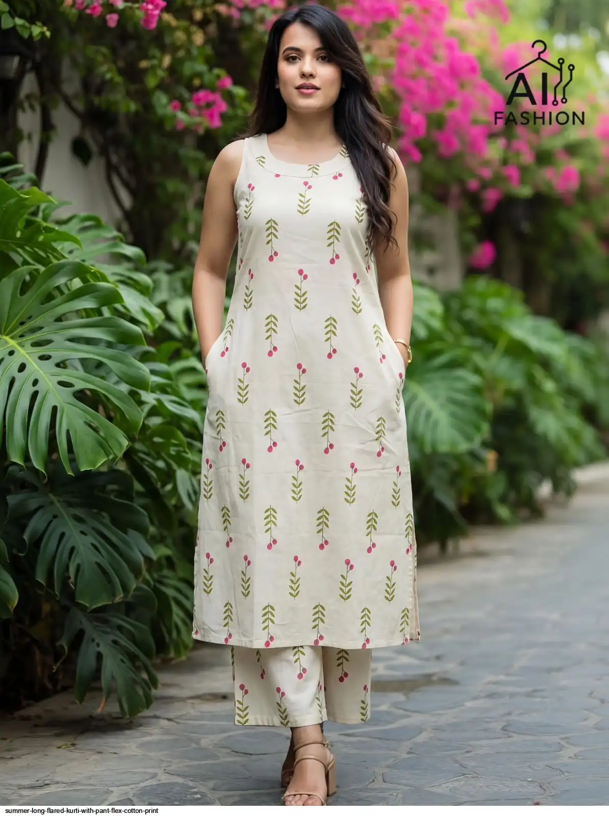 SUMMER LONG FLARED KURTI WITH PANT FLEX COTTON PRINT 2