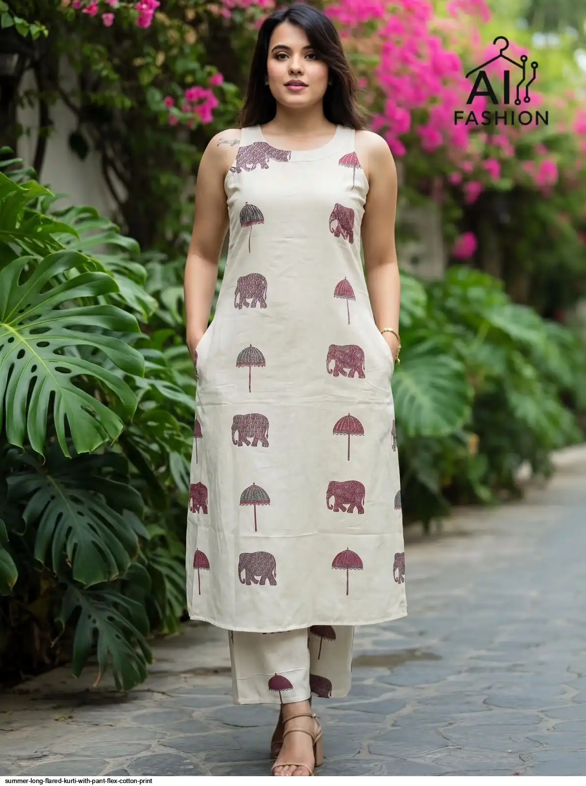 SUMMER LONG FLARED KURTI WITH PANT FLEX COTTON PRINT 4
