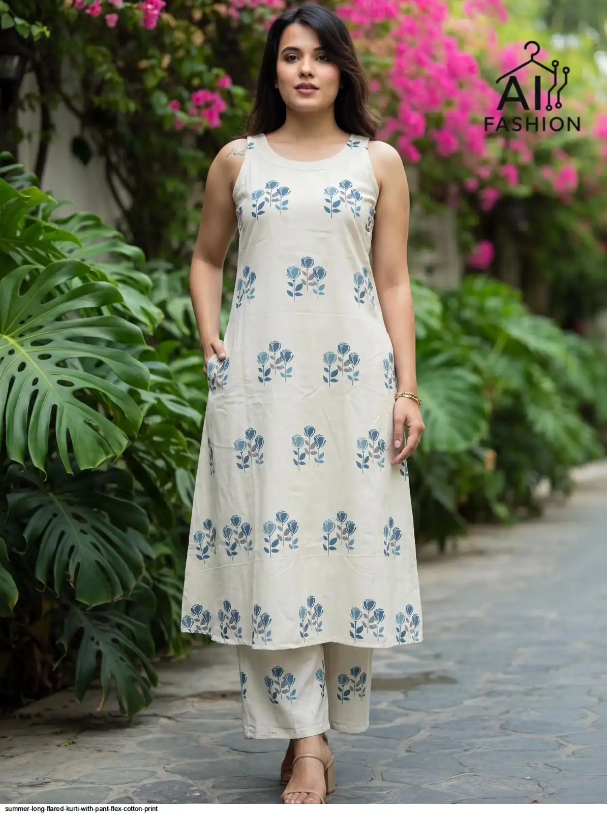 SUMMER LONG FLARED KURTI WITH PANT FLEX COTTON PRINT 3