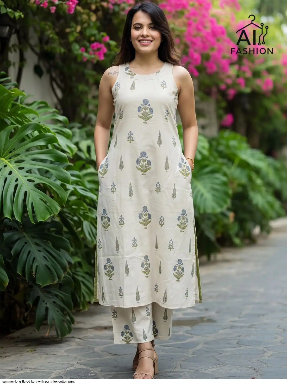 SUMMER LONG FLARED KURTI WITH PANT FLEX COTTON PRINT 5