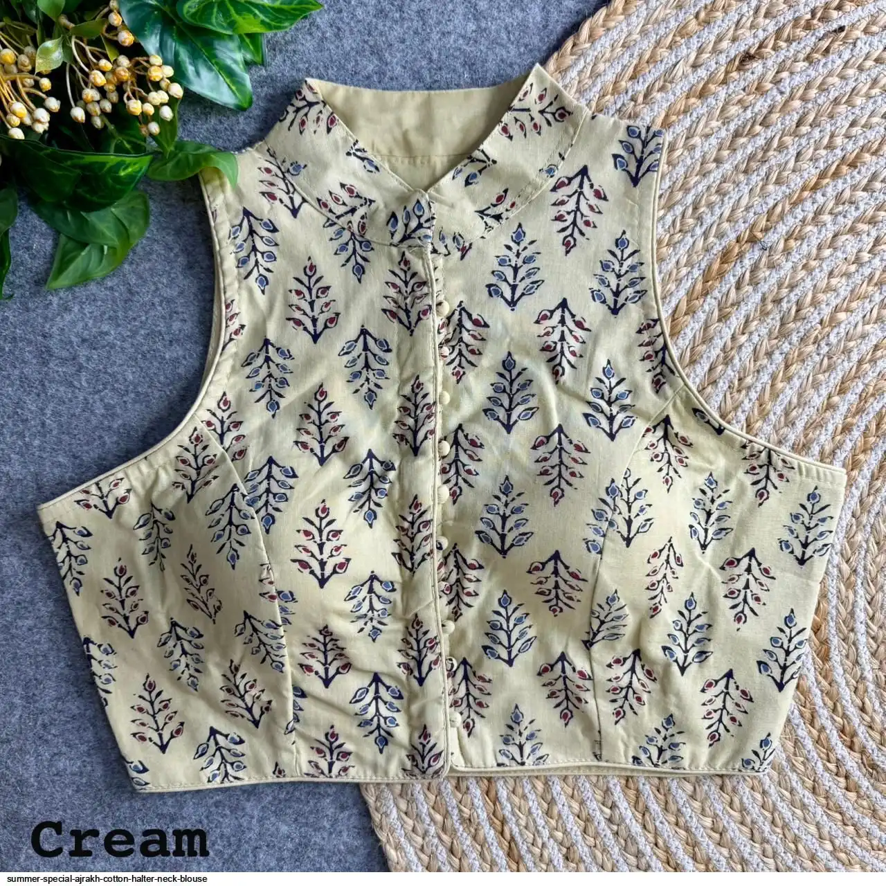 SUMMER SPECIAL AJRAKH COTTON HALTER NECK BLOUSE 3