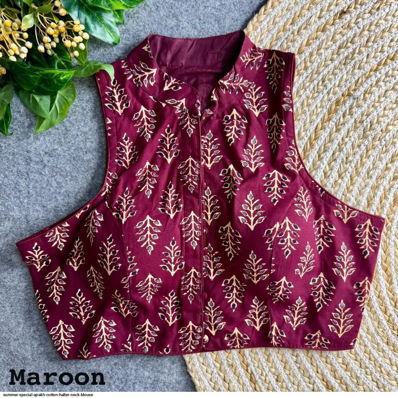 SUMMER SPECIAL AJRAKH COTTON HALTER NECK BLOUSE 4