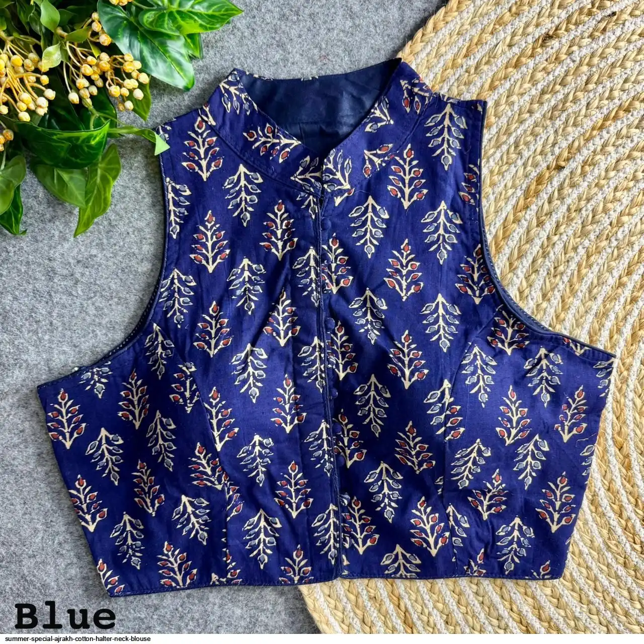 SUMMER SPECIAL AJRAKH COTTON HALTER NECK BLOUSE 2