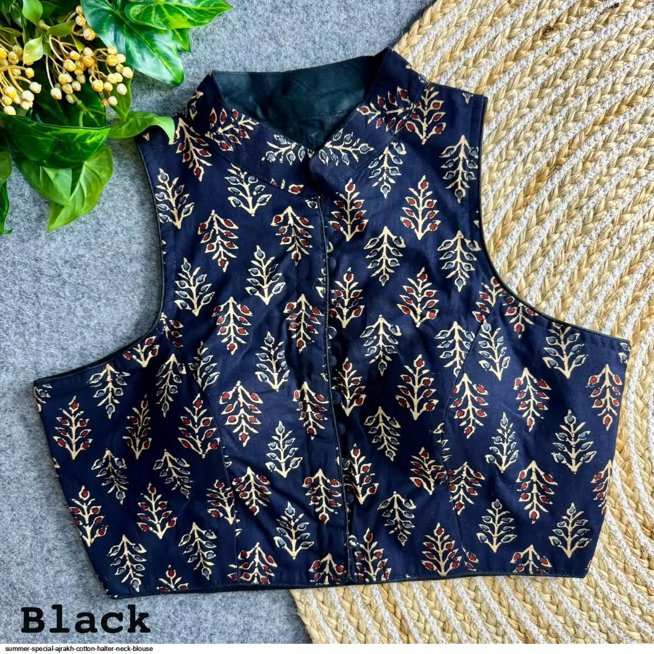 SUMMER SPECIAL AJRAKH COTTON HALTER NECK BLOUSE 5