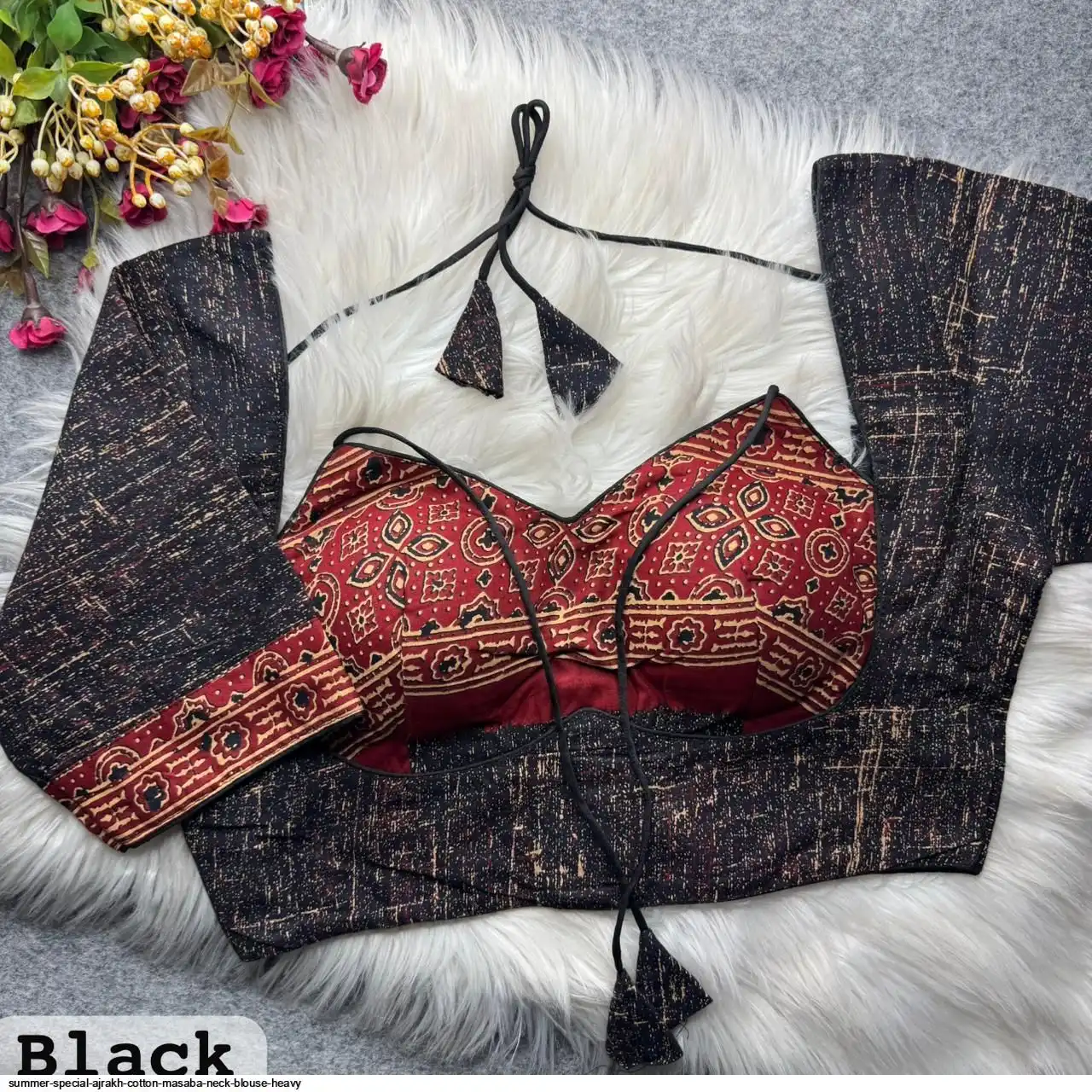 SUMMER SPECIAL AJRAKH COTTON MASABA NECK BLOUSE HEAVY 1