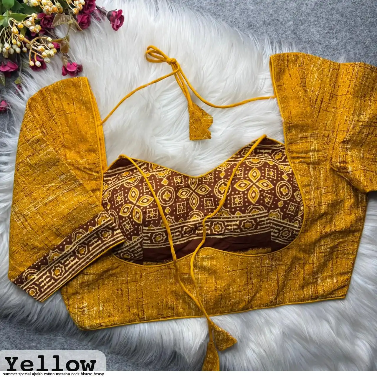 SUMMER SPECIAL AJRAKH COTTON MASABA NECK BLOUSE HEAVY 4