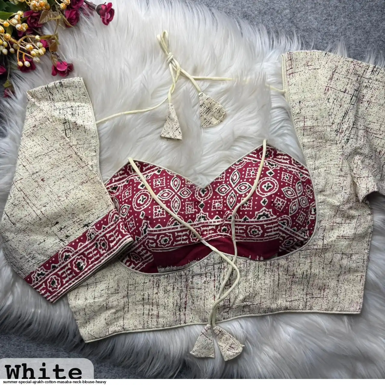SUMMER SPECIAL AJRAKH COTTON MASABA NECK BLOUSE HEAVY 3
