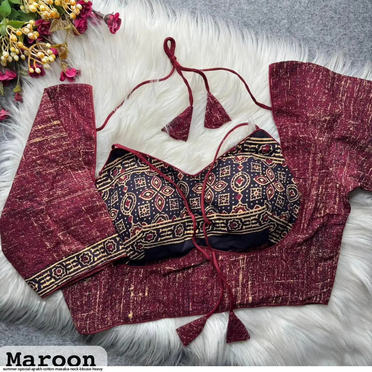 SUMMER SPECIAL AJRAKH COTTON MASABA NECK BLOUSE HEAVY 2