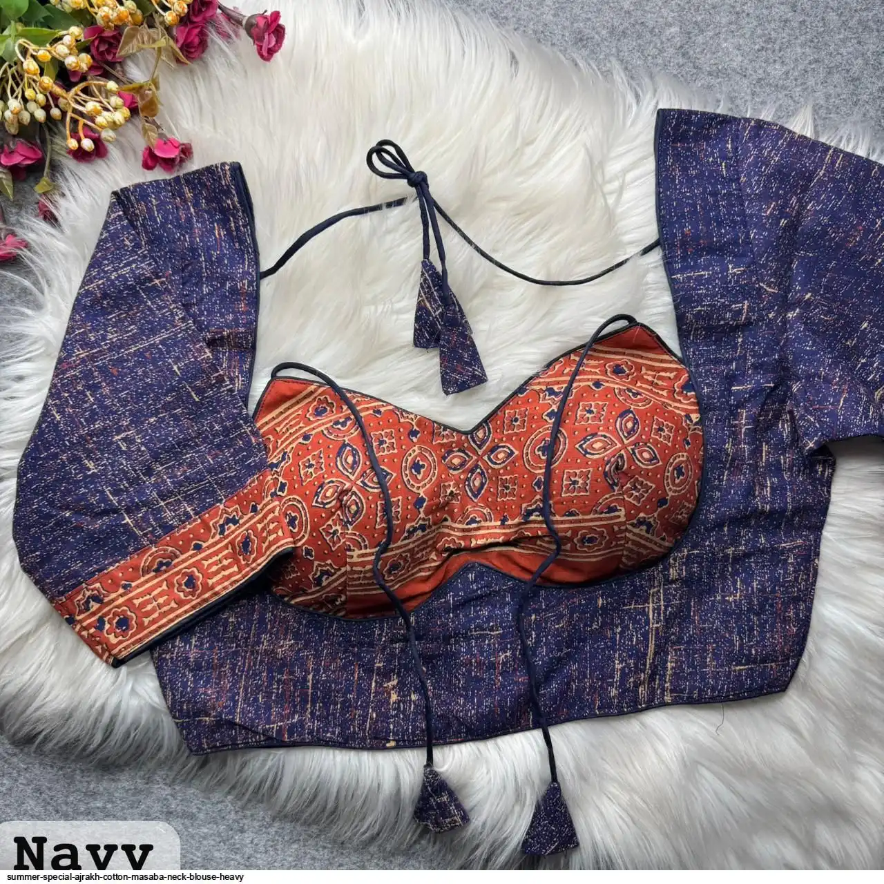 SUMMER SPECIAL AJRAKH COTTON MASABA NECK BLOUSE HEAVY 5