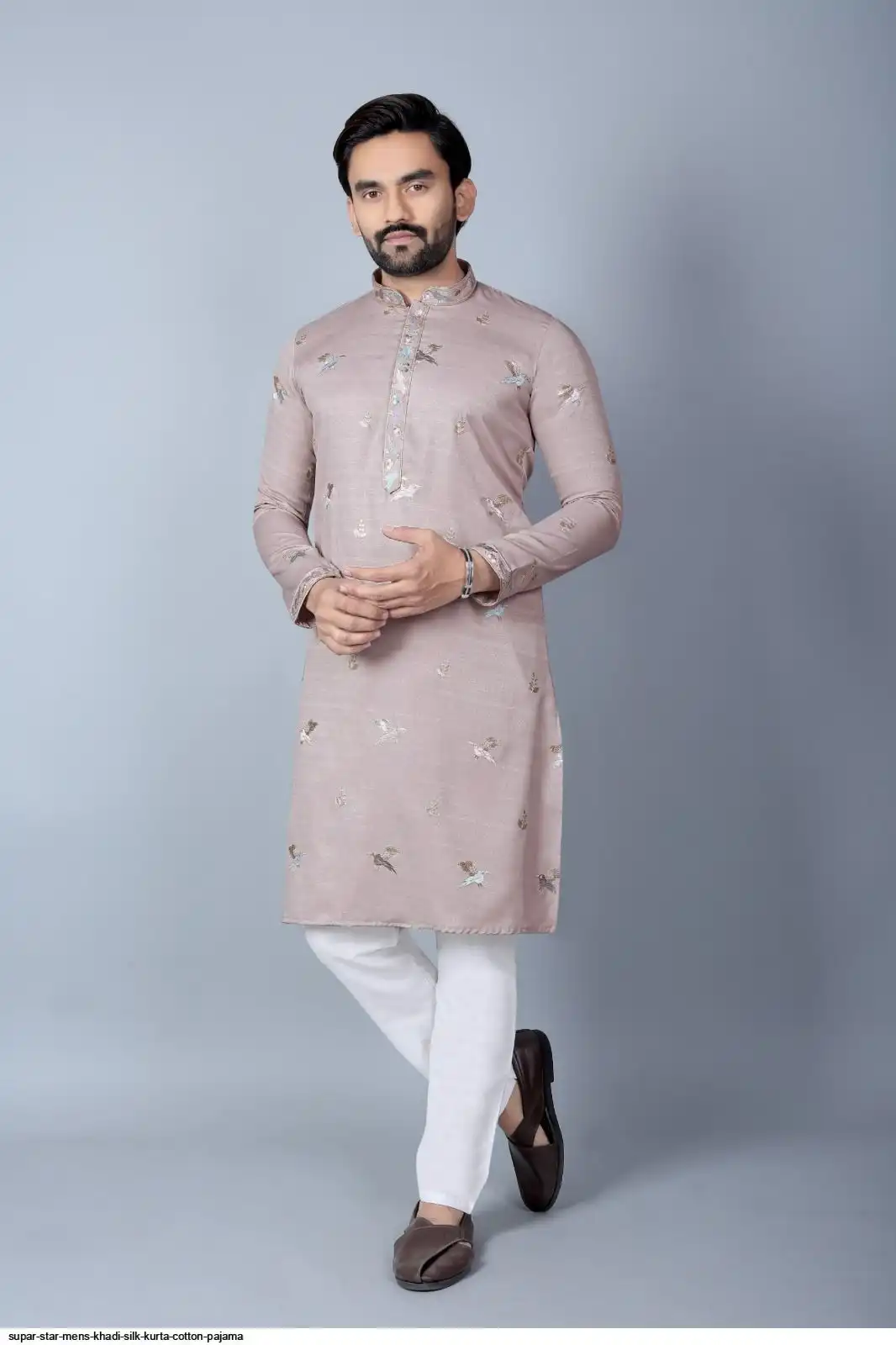 SUPAR STAR MENS KHADI SILK KURTA COTTON PAJAMA C