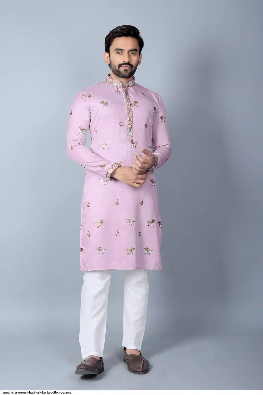 SUPAR STAR MENS KHADI SILK KURTA COTTON PAJAMA B