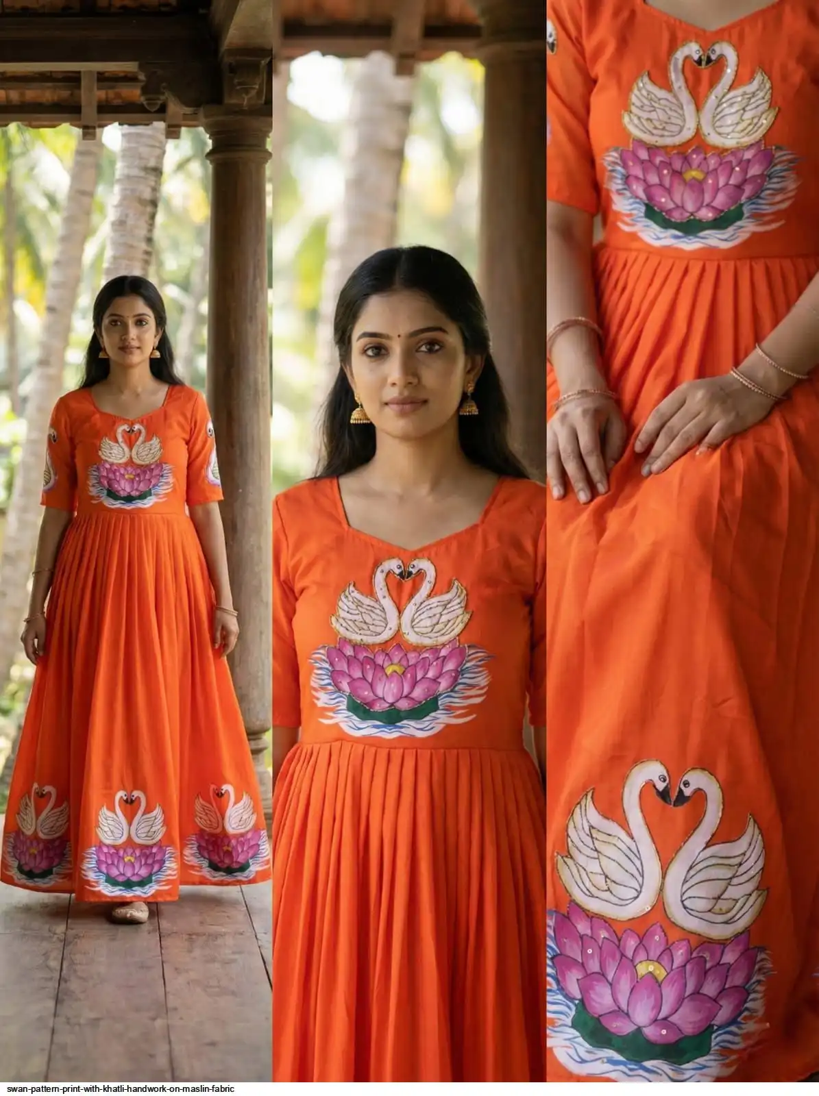 SWAN PATTERN PRINT WITH KHATLI HANDWORK ON MASLIN FABRIC 2