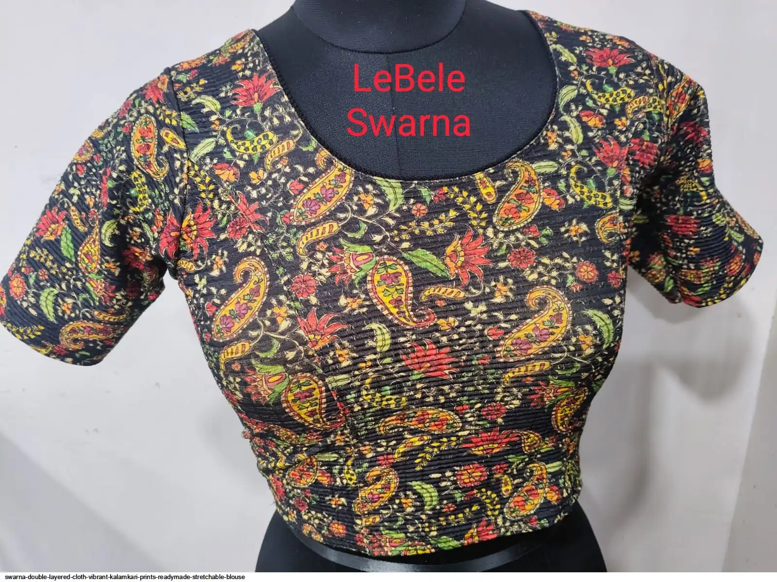 SWARNA DOUBLE LAYERED CLOTH VIBRANT KALAMKARI PRINTS READYMADE STRETCHABLE BLOUSE 3