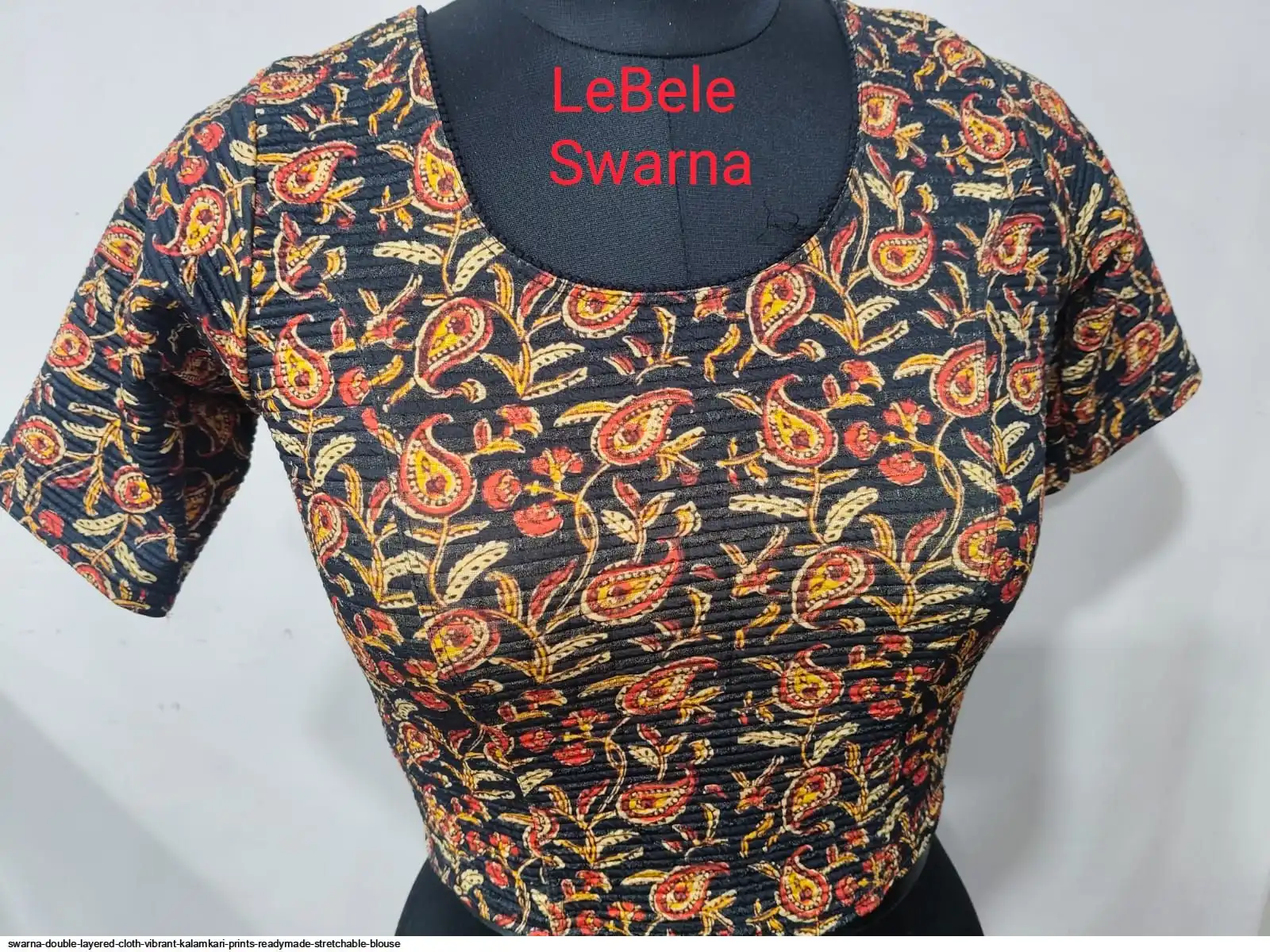 SWARNA DOUBLE LAYERED CLOTH VIBRANT KALAMKARI PRINTS READYMADE STRETCHABLE BLOUSE 5
