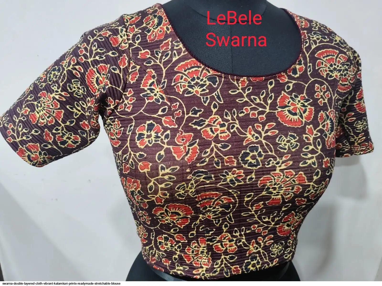 SWARNA DOUBLE LAYERED CLOTH VIBRANT KALAMKARI PRINTS READYMADE STRETCHABLE BLOUSE 4