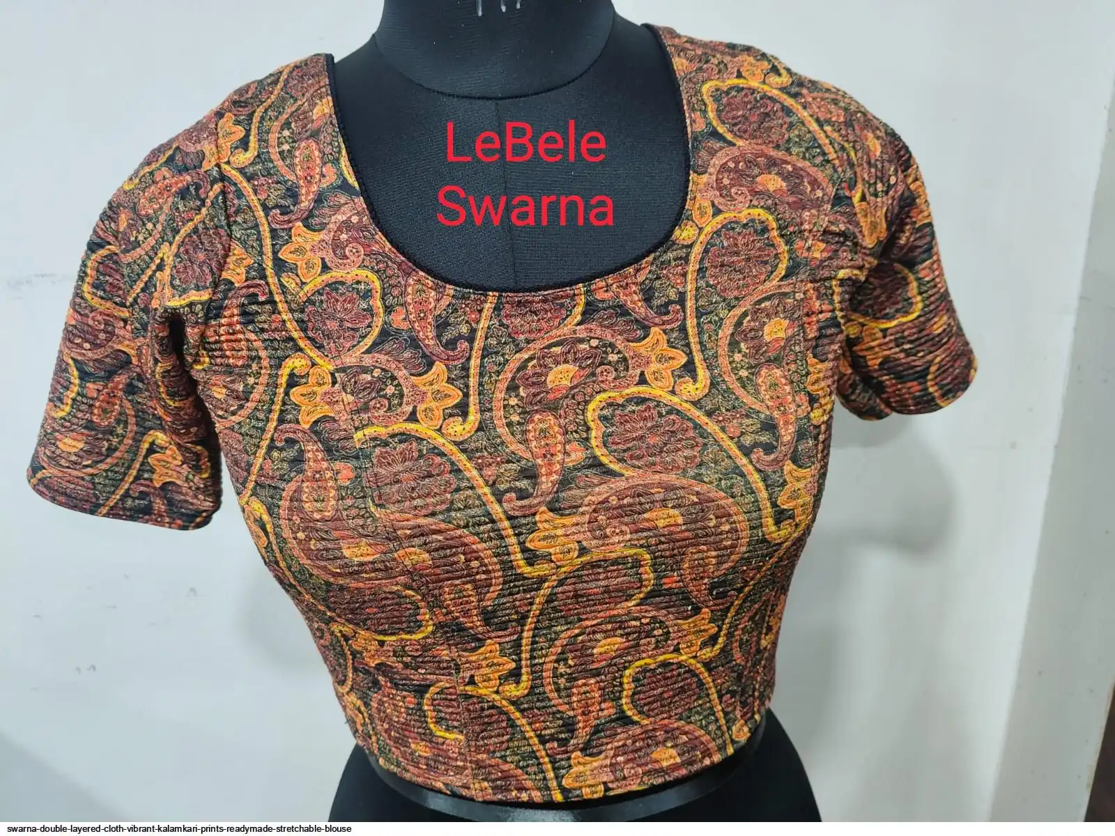 SWARNA DOUBLE LAYERED CLOTH VIBRANT KALAMKARI PRINTS READYMADE STRETCHABLE BLOUSE 6