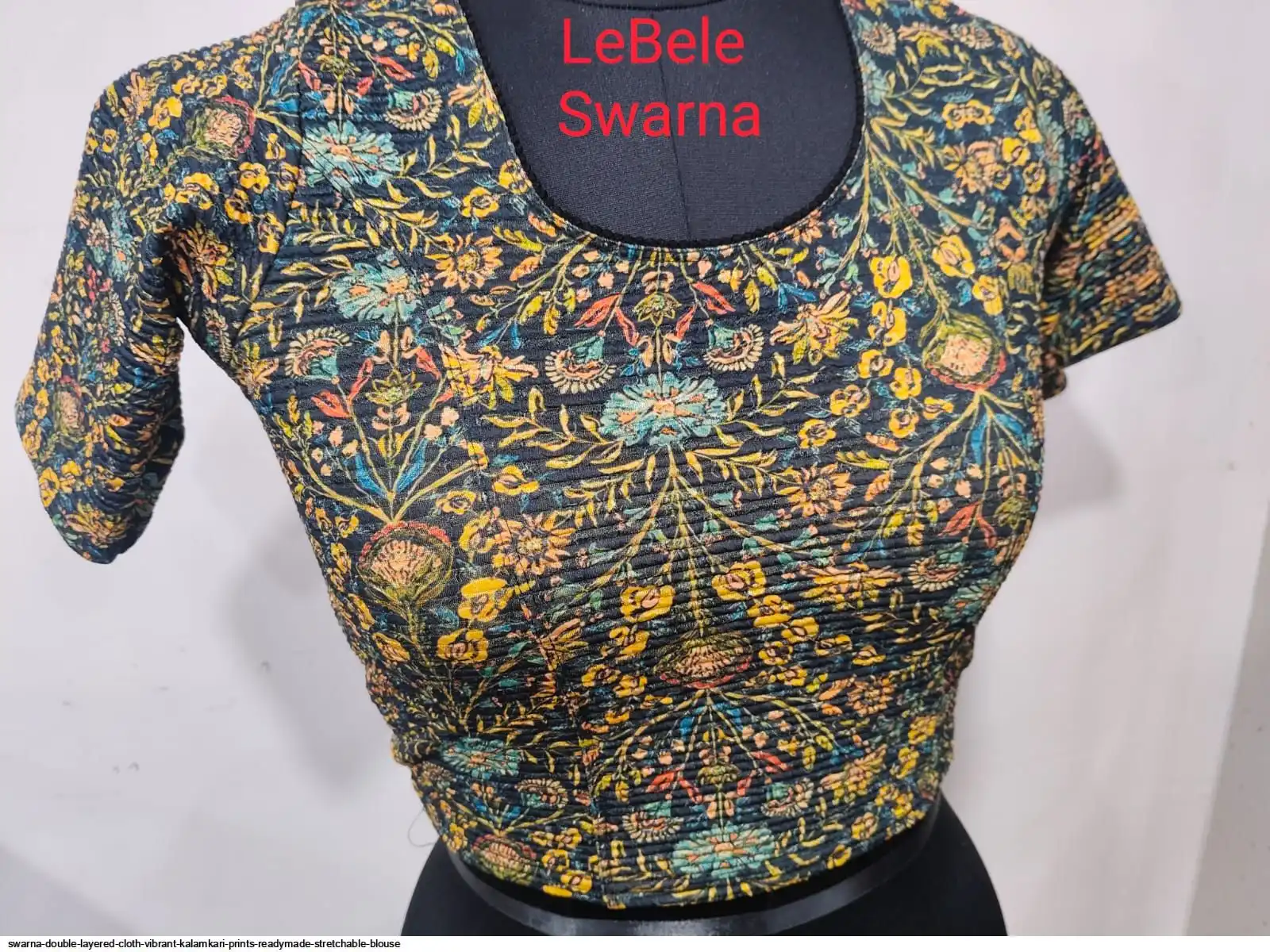 SWARNA DOUBLE LAYERED CLOTH VIBRANT KALAMKARI PRINTS READYMADE STRETCHABLE BLOUSE 8