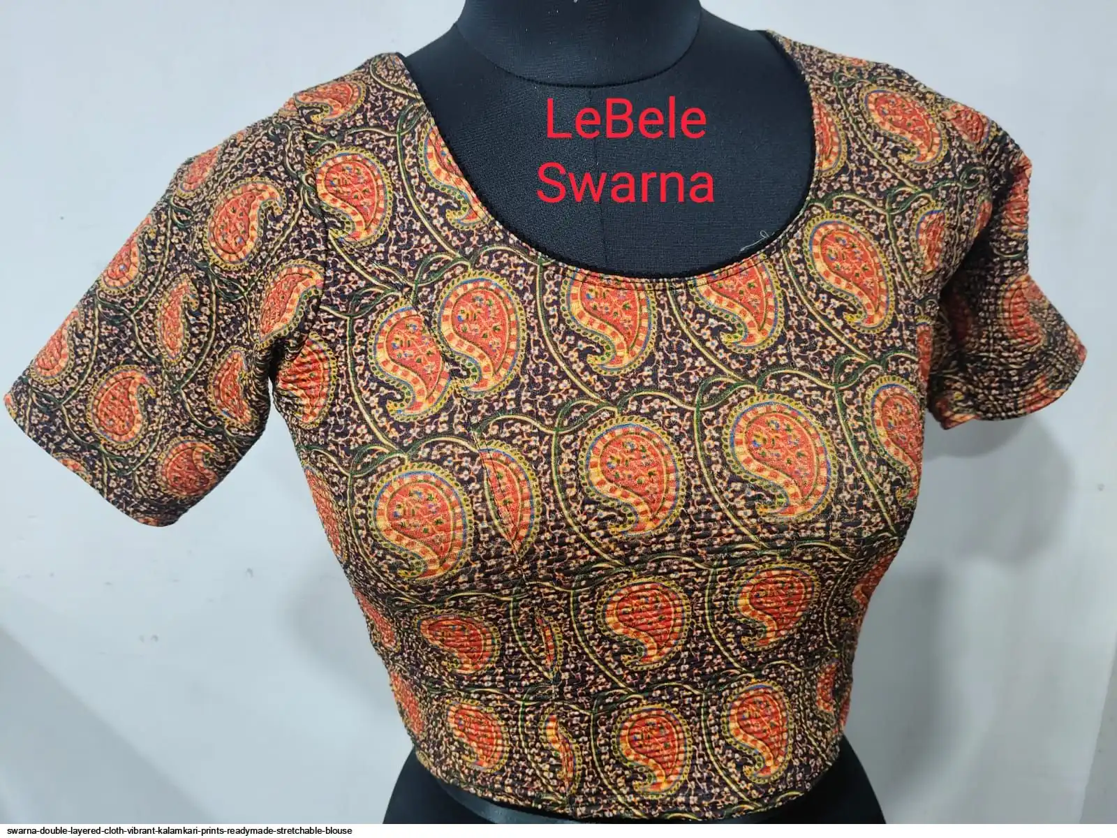 SWARNA DOUBLE LAYERED CLOTH VIBRANT KALAMKARI PRINTS READYMADE STRETCHABLE BLOUSE 10