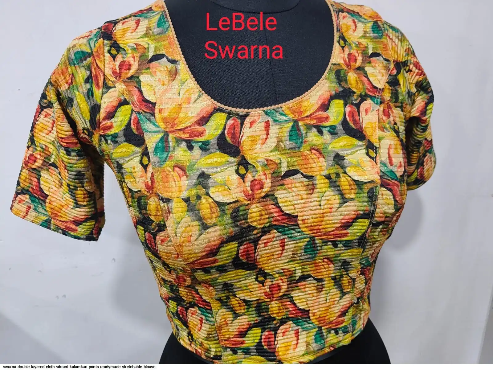 SWARNA DOUBLE LAYERED CLOTH VIBRANT KALAMKARI PRINTS READYMADE STRETCHABLE BLOUSE 11