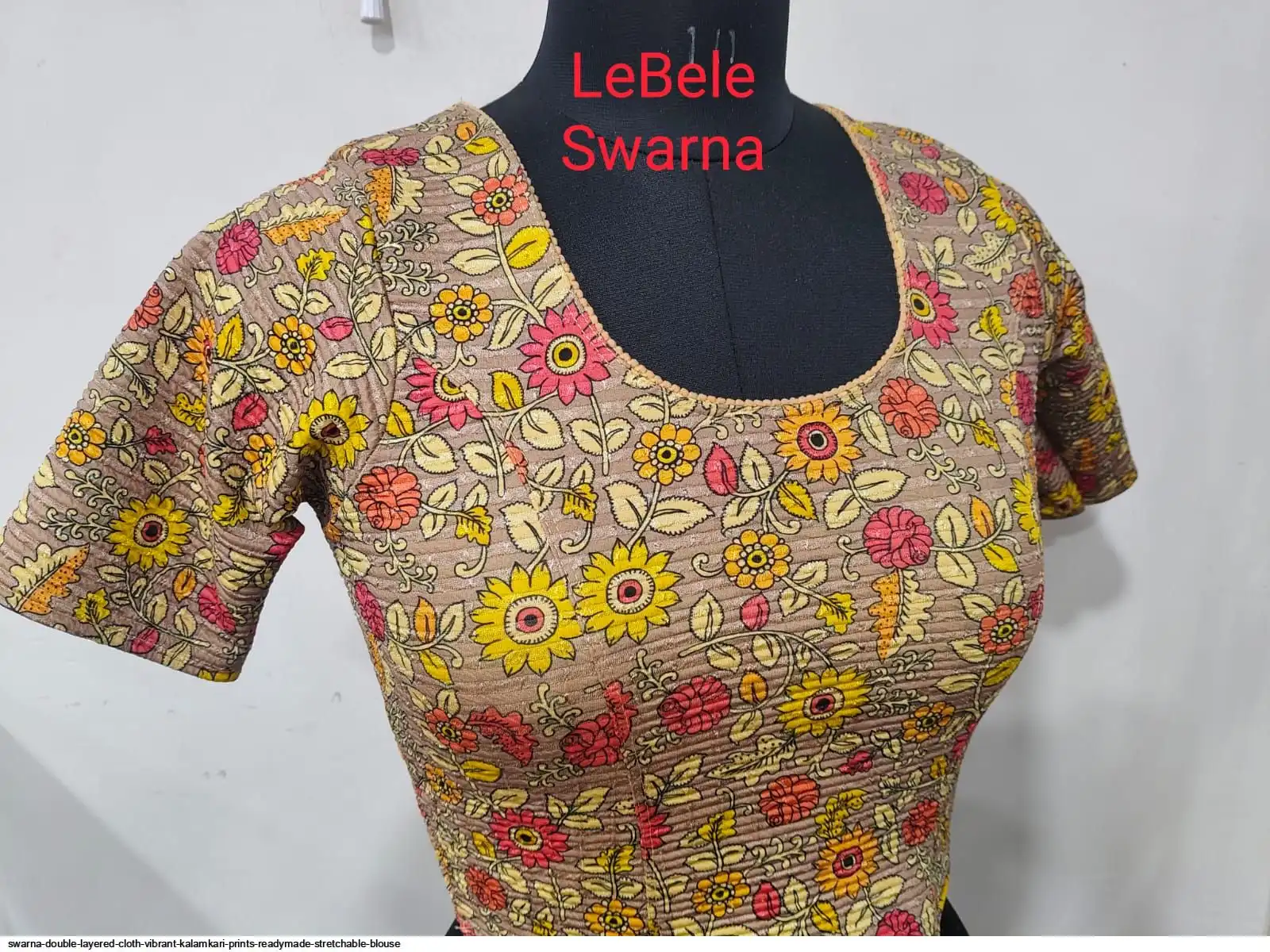 SWARNA DOUBLE LAYERED CLOTH VIBRANT KALAMKARI PRINTS READYMADE STRETCHABLE BLOUSE 13