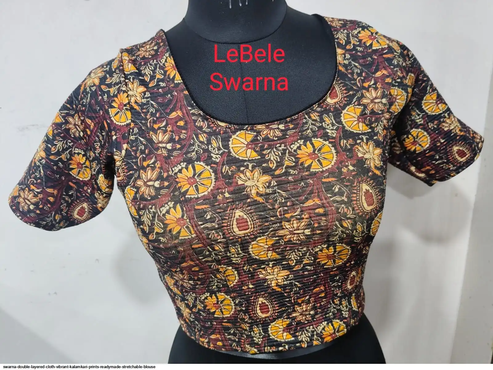 SWARNA DOUBLE LAYERED CLOTH VIBRANT KALAMKARI PRINTS READYMADE STRETCHABLE BLOUSE 15