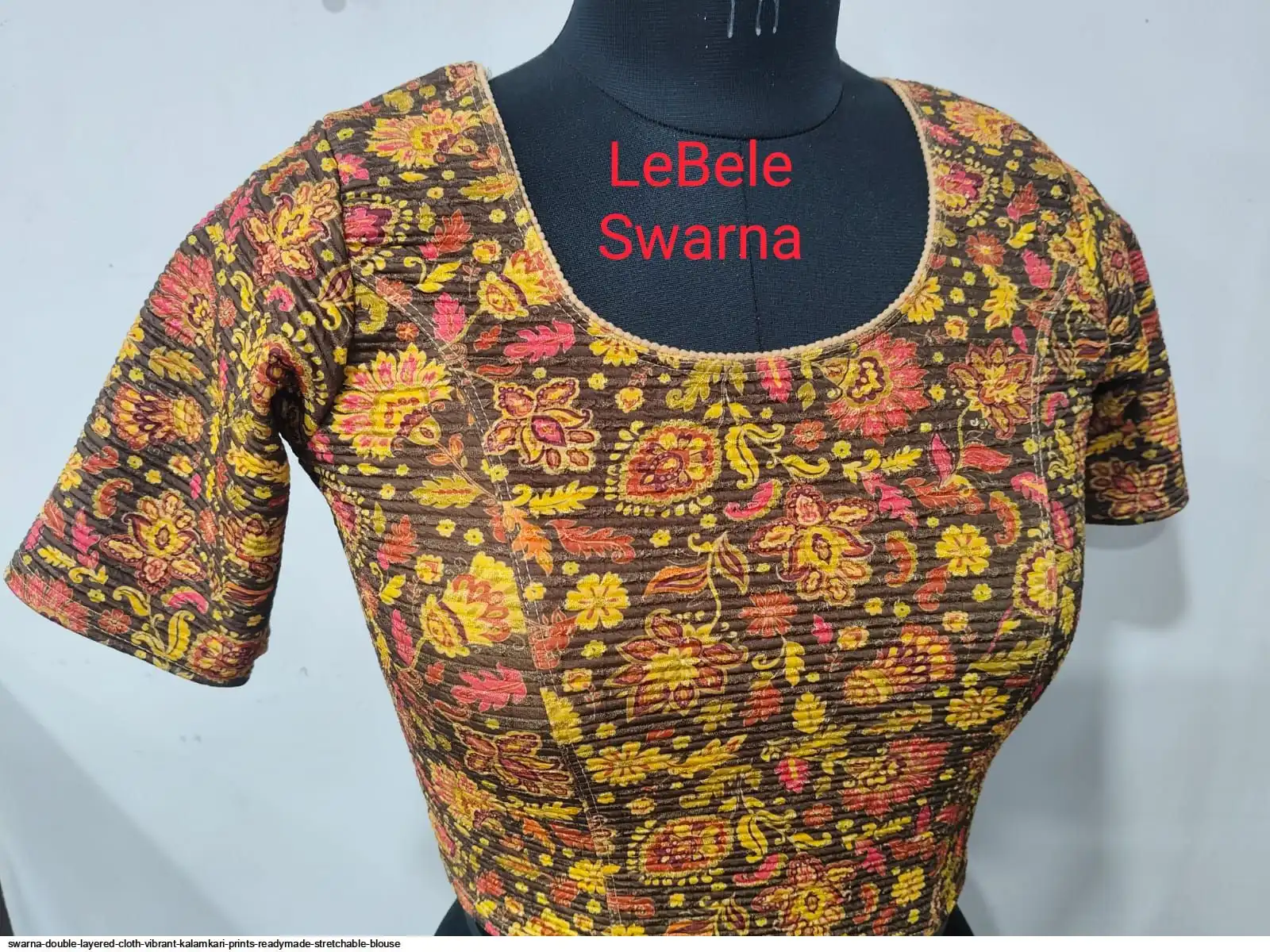 SWARNA DOUBLE LAYERED CLOTH VIBRANT KALAMKARI PRINTS READYMADE STRETCHABLE BLOUSE 14