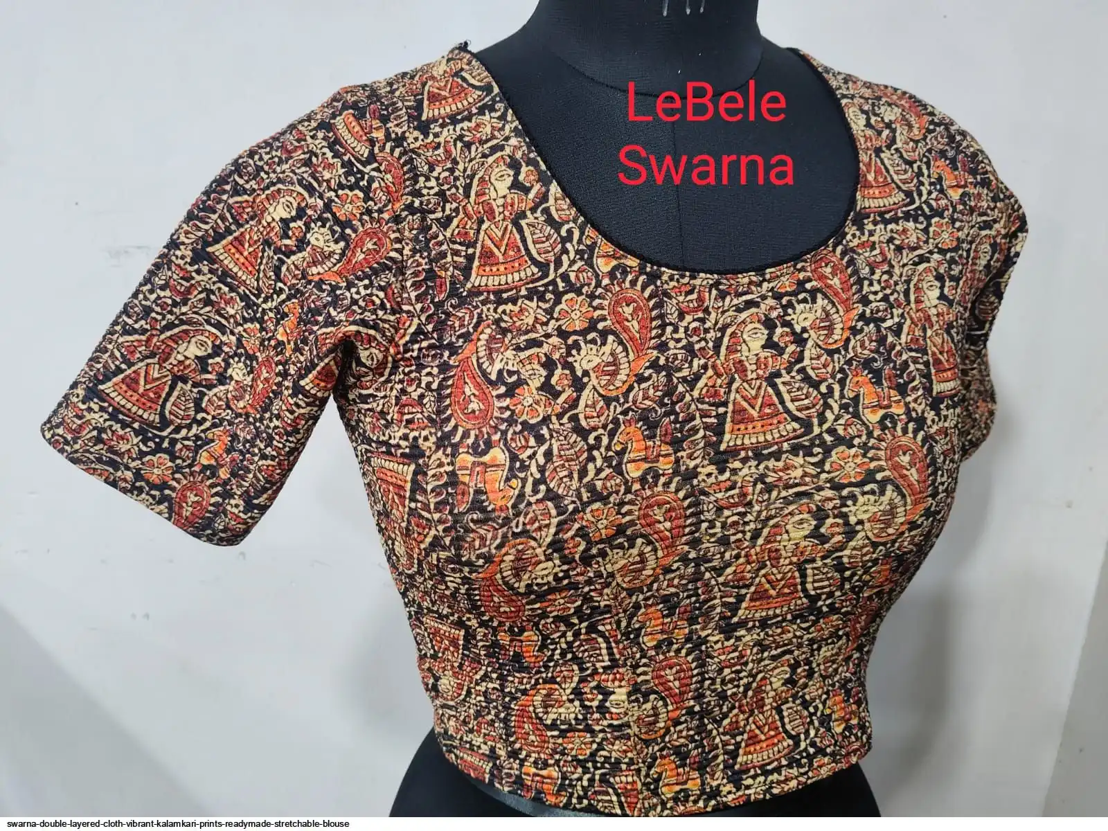 SWARNA DOUBLE LAYERED CLOTH VIBRANT KALAMKARI PRINTS READYMADE STRETCHABLE BLOUSE 18