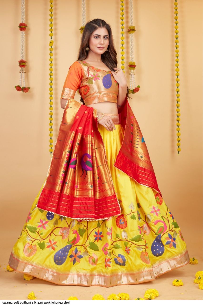 Paithani Lehenga Choli in Yellow With Weaving Zari Work and Beautiful  Dupatta Haldi Lehenga Choli in USA, UK, Malaysia, South Africa, Dubai,  Singapore